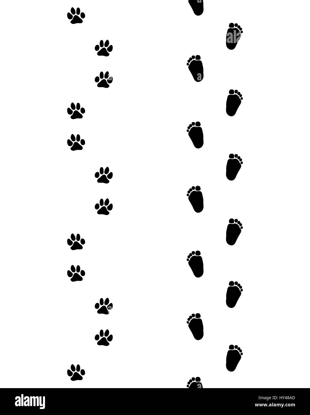 Trail of baby bare feet and dog paws, seamless wallpaper Stock