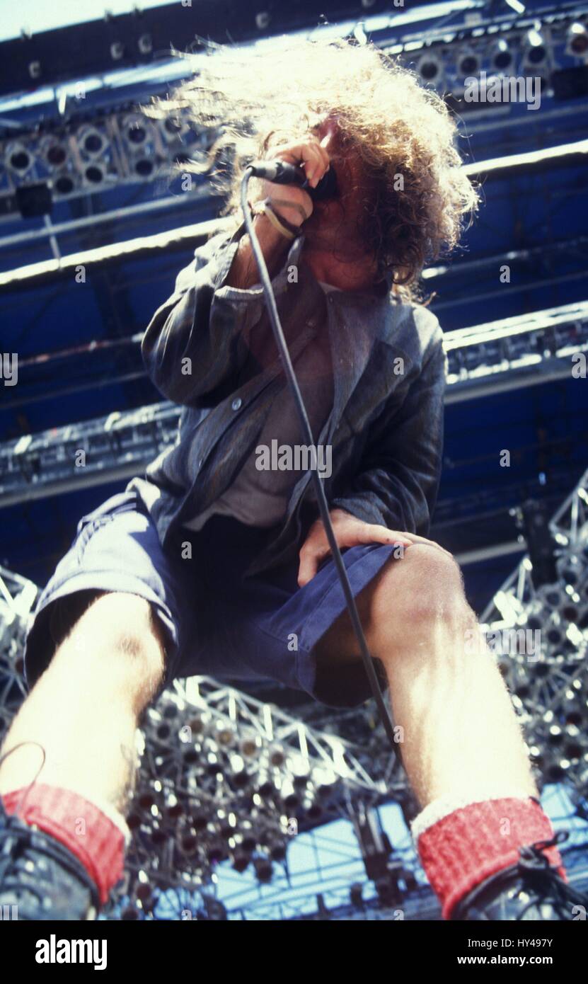 Pearl Jam photographed live on The Lollapalooza '92 Tour at Irvine ...