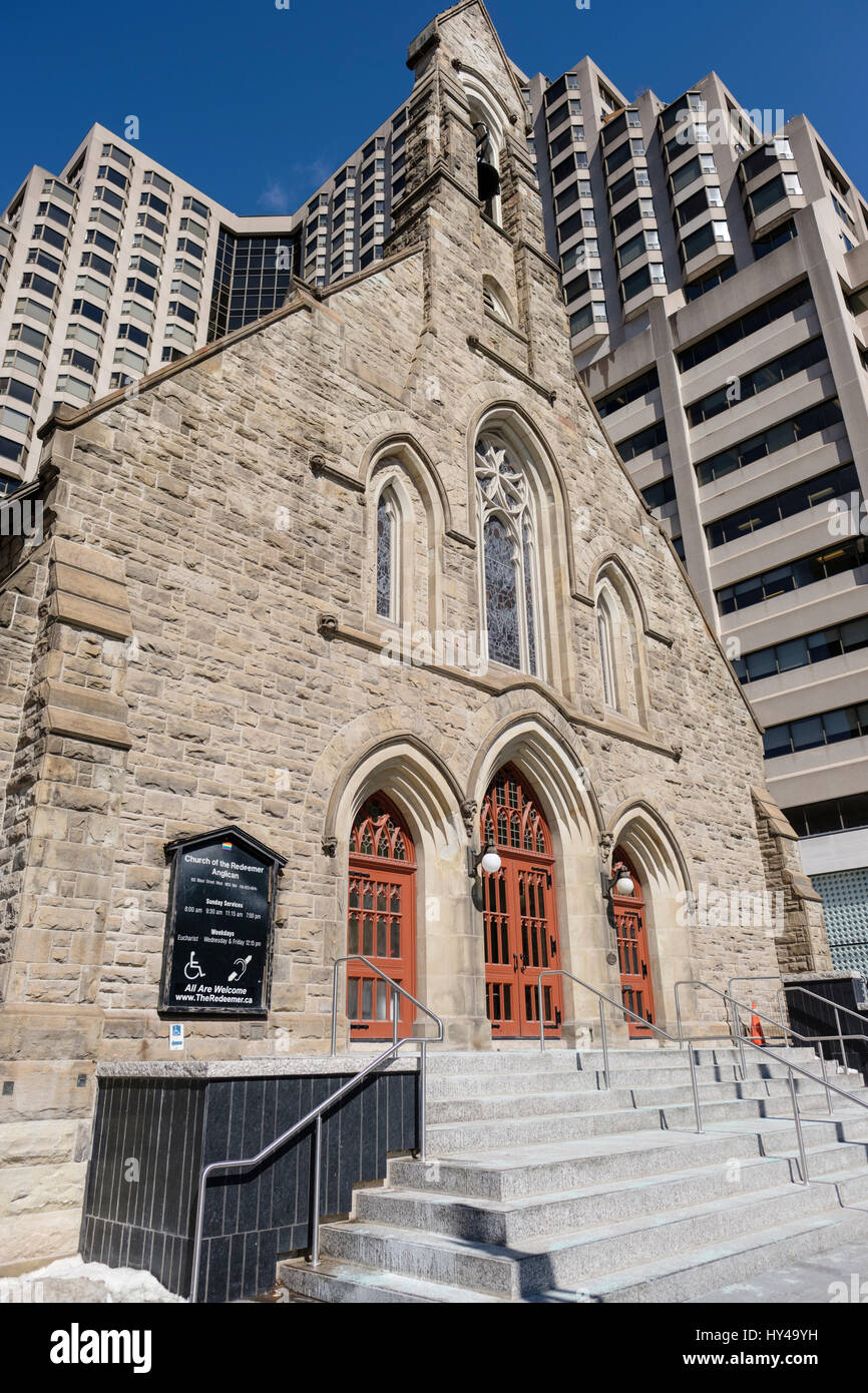 The Church of the Redeemer, an Anglican church at the corner of Avenue Road and Bloor Street West in Yorkville, downtown Toronto, Ontario, Canada. Stock Photo