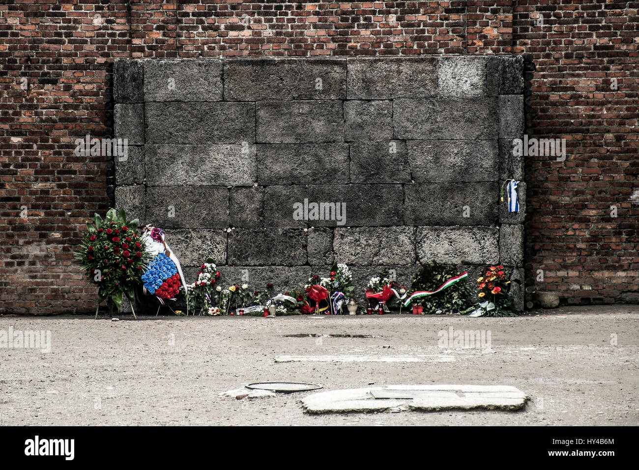 Block 10 execution wall at concentration camp Auschwitz Birkenau KZ Poland Stock Photo