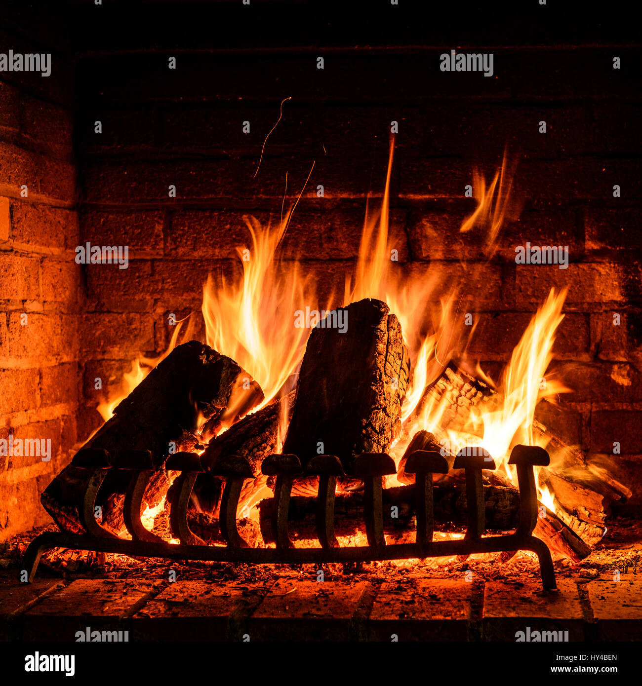 Wood fire in a fireplace Stock Photo Alamy