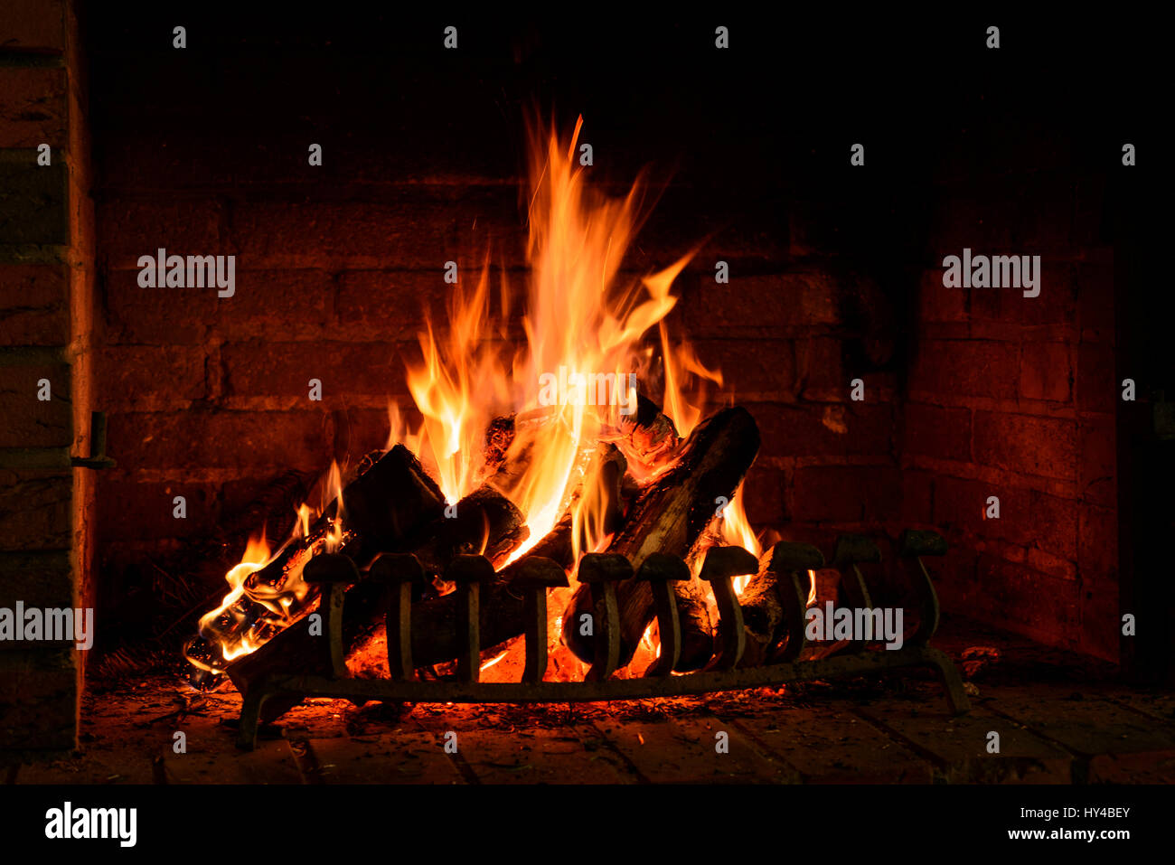 Wood fire in a fireplace Stock Photo Alamy
