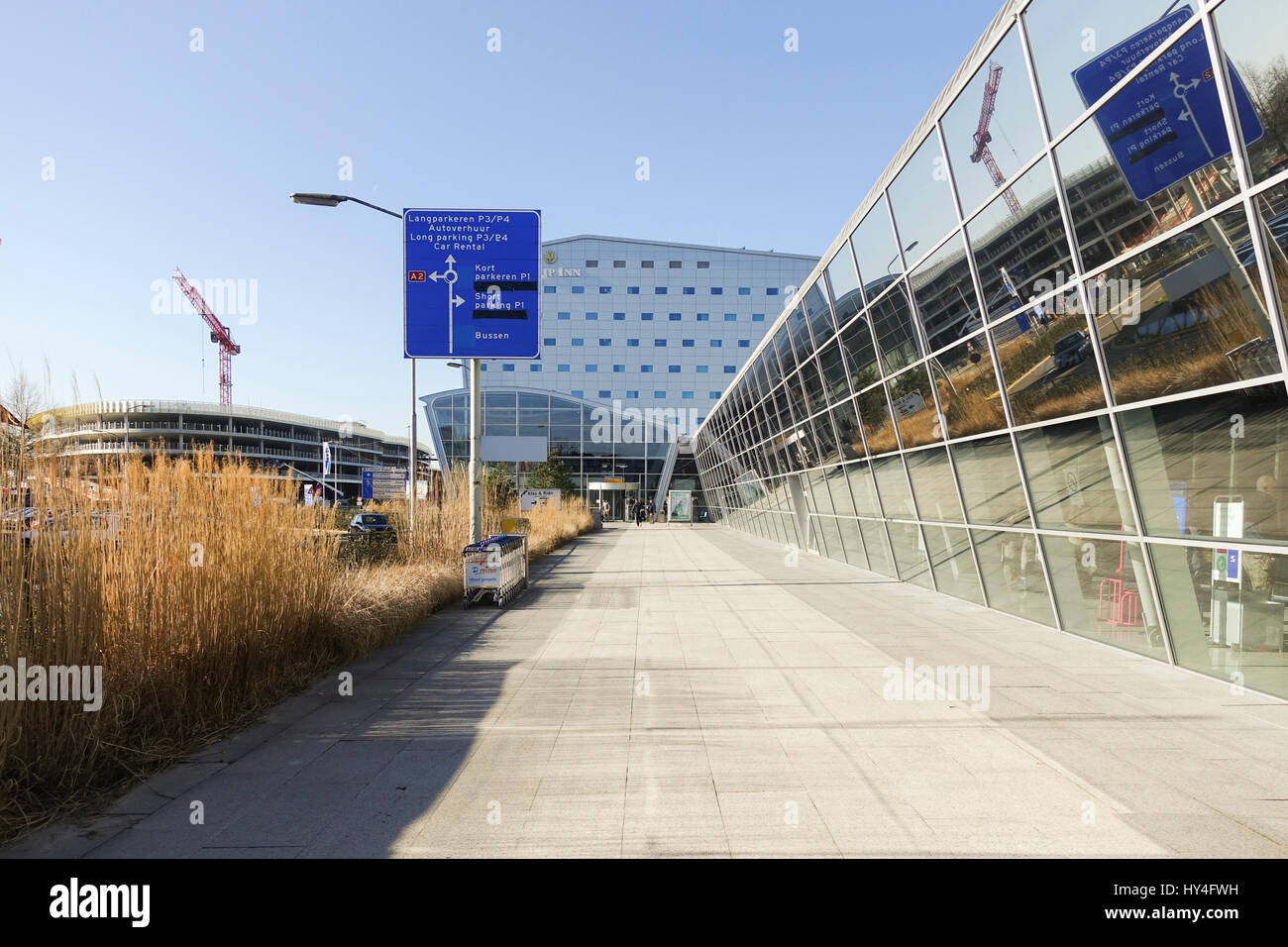 Airport Eindhoven with Tulip Inn Hotel in background. Limburg, Netherlands Stock Photo