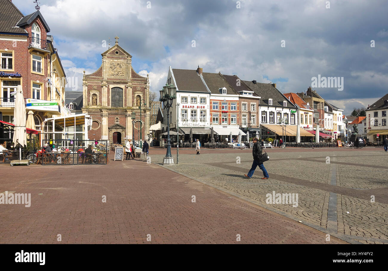 Sittard markt,Netherlands, square, centre of town, Sint-Michielskerk, Limburg province, Holland, Netherlands. Stock Photo