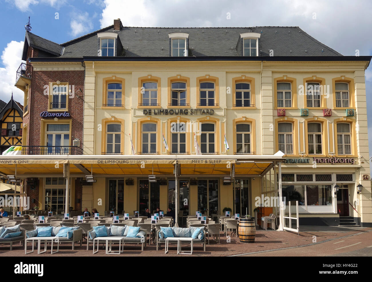 Hotel de limbourg, 3 star Hotel, in traditional dutch architecture, market, Sittard, Limburg, Netherlands. Stock Photo