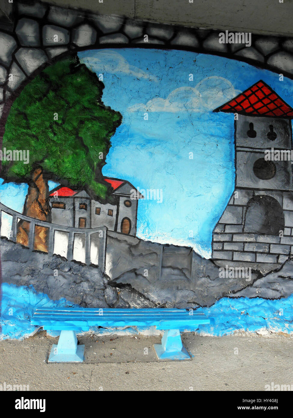 Lovran,Adriatic coast,details,fancy painted wall,Croatia,Europe,8 Stock Photo