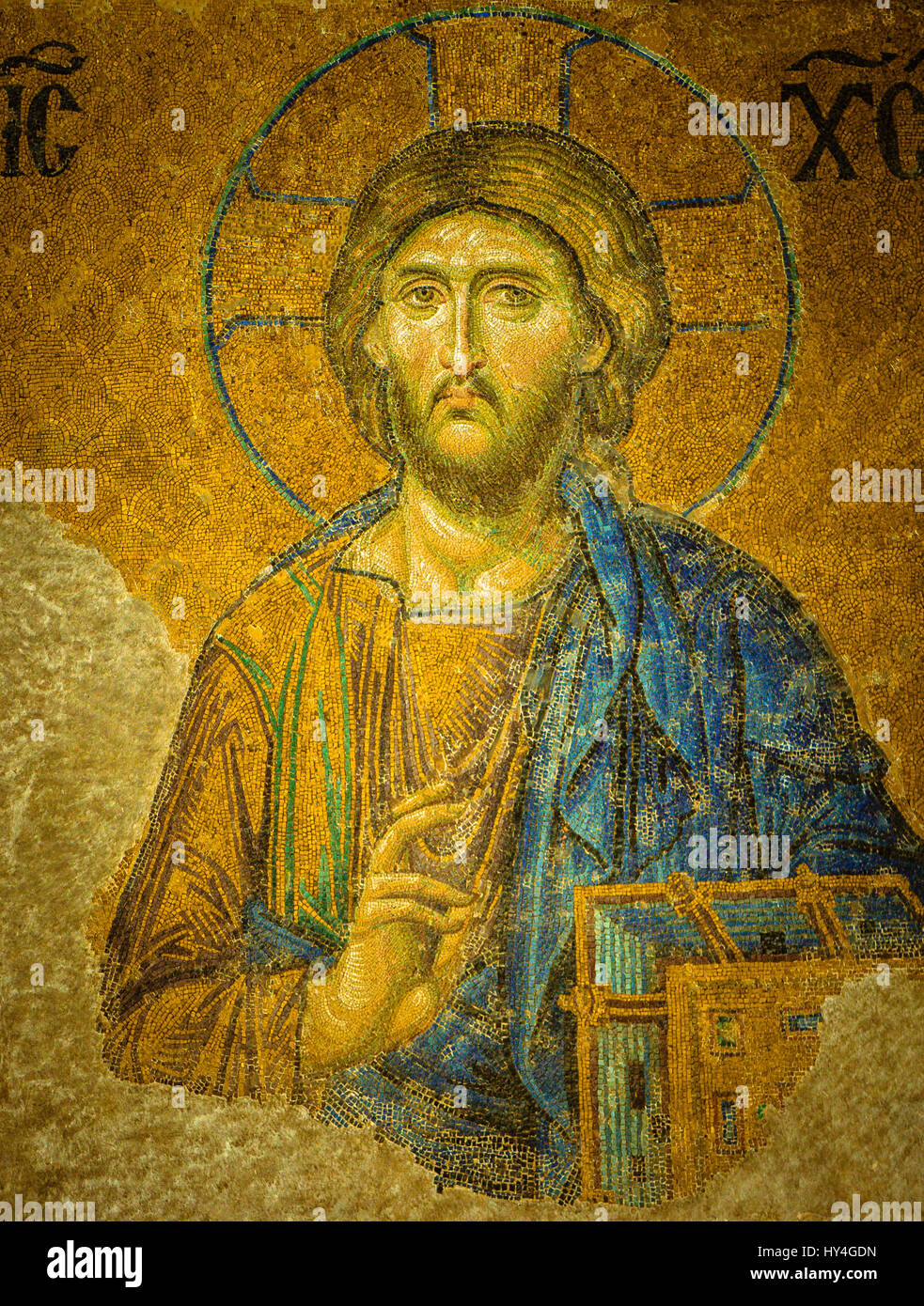 Jesus Christ as pantocrator,  a Byzantine mosaic in the interior of Hagia Sophia, Istanbul, Turkey - October 8, 2013 Stock Photo