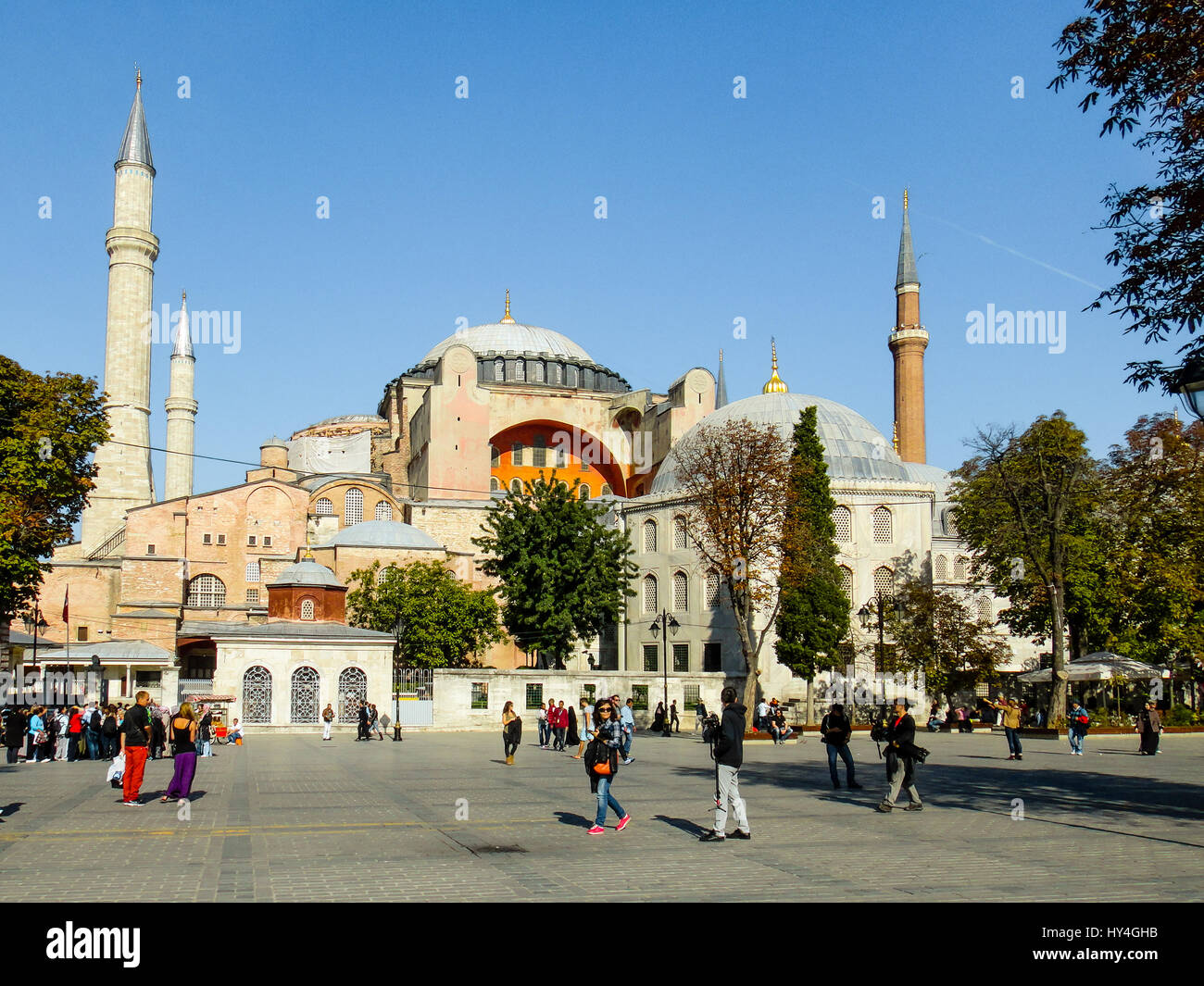 The squere in front of Hagia Sofia, Istanbul. Some people are strolling around. Istanbul, Turky - October 9, 2013 Stock Photo