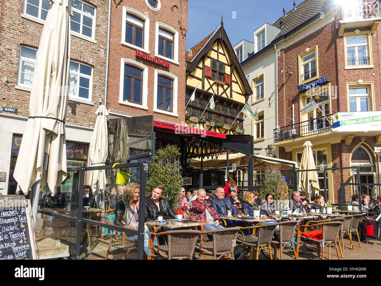 Sittard markt, square, people enjoying sun at centre of town, Limburg  province, Holland, Netherlands Stock Photo - Alamy