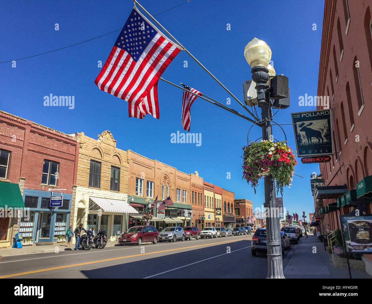 Downtown Red Lodge, Montana, on the Beartooth Highway, a National Scenic Byways All-American Road. Stock Photo