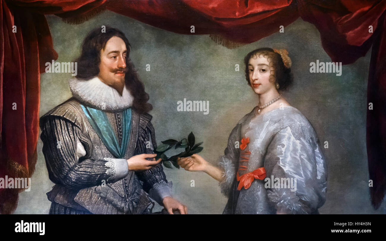 Charles I and Henrietta Maria. Portrait of King Charles I of England and his wife Queen Henrietta Maria, by Daniel Mytens, oil on canvas, c.1630-32 Stock Photo