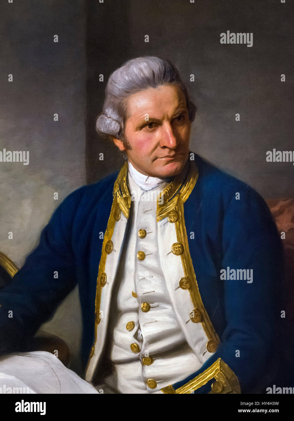 Captain Cook. Portrait of Captain James Cook (1728-1779) by Nathaniel Dance, oil on canvas, 1776. Detail of a larger painting, HY4H3Y. Stock Photo