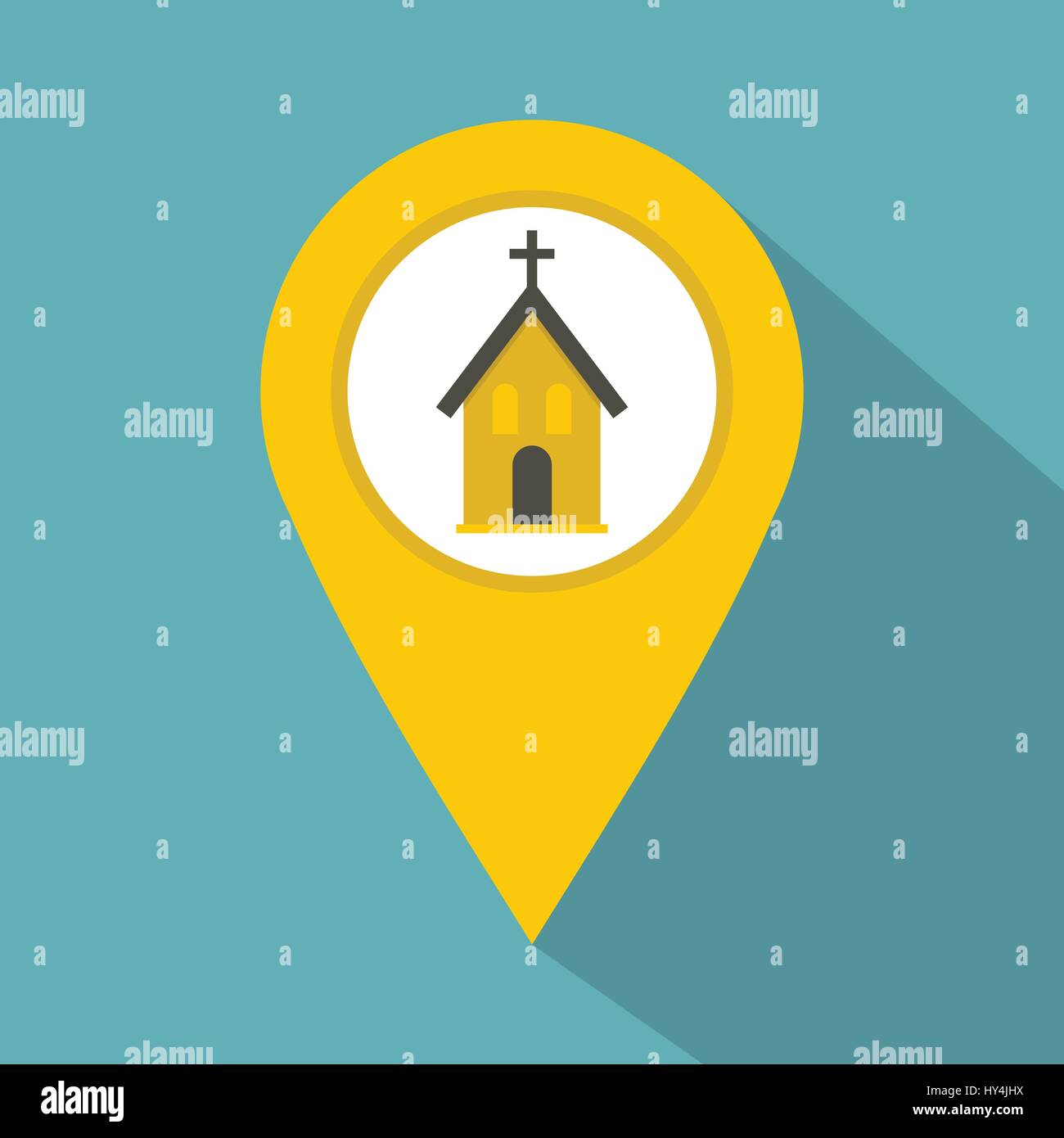Yellow map pointer with church sign icon Stock Vector Image & Art - Alamy