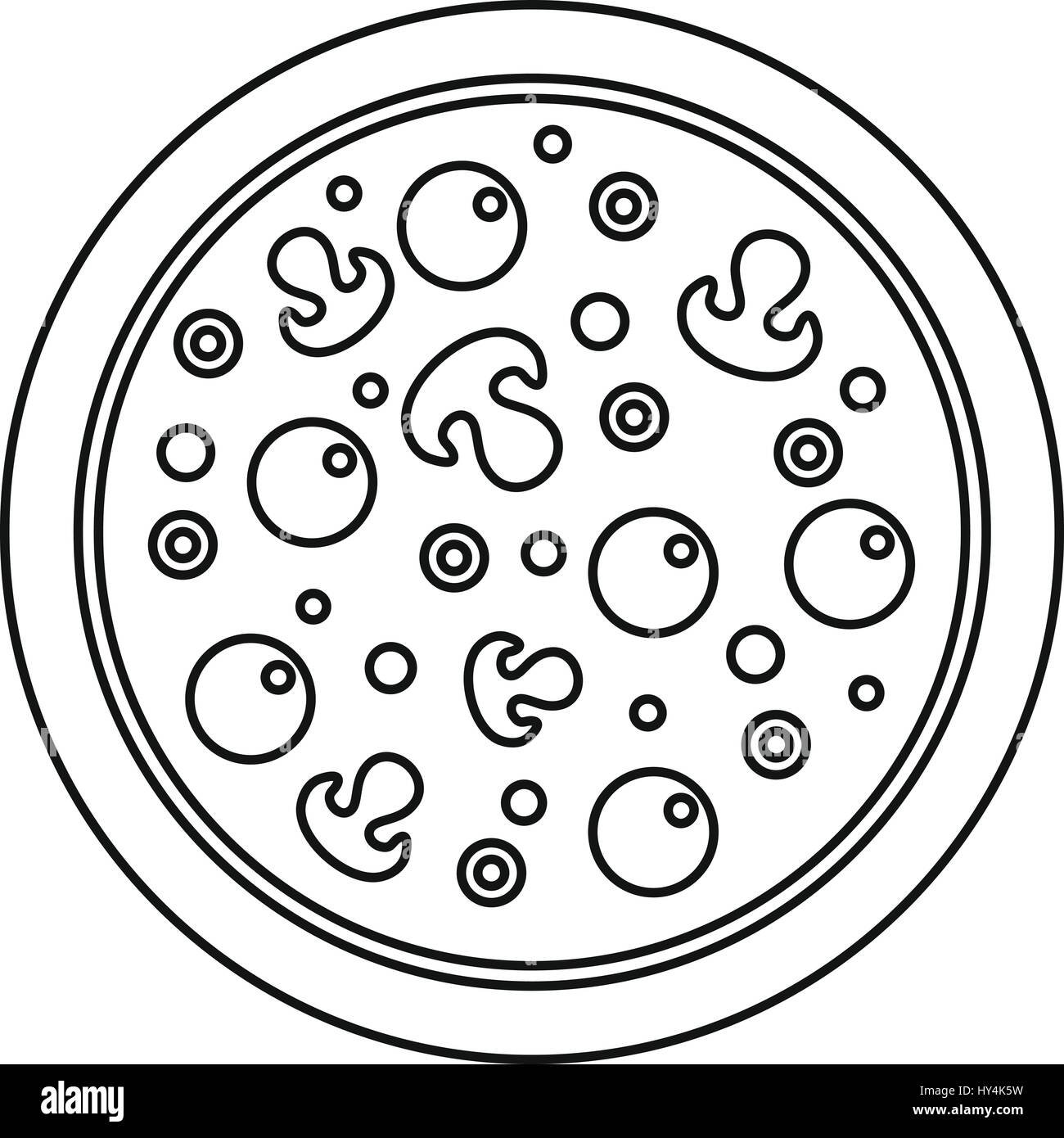 Pizza with olives and mushrooms and egg yolks icon Stock Vector