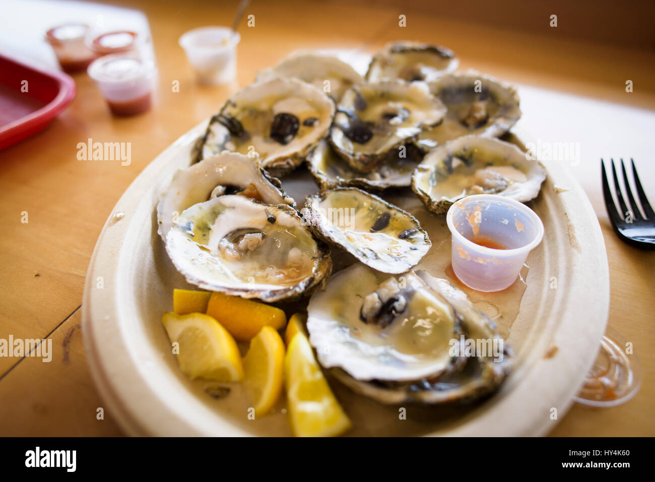 Plate of Oysters on the half shell Stock Photo Alamy