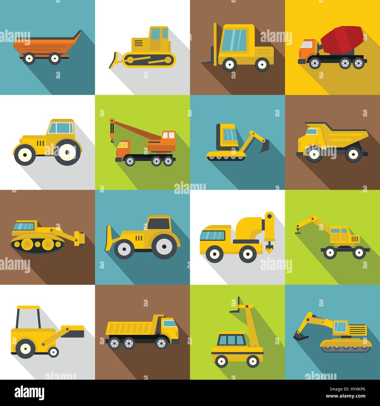 Building vehicles icons set, flat style Stock Vector