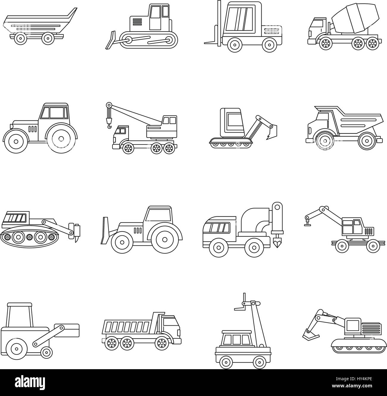 Building vehicles icons set, outline style Stock Vector