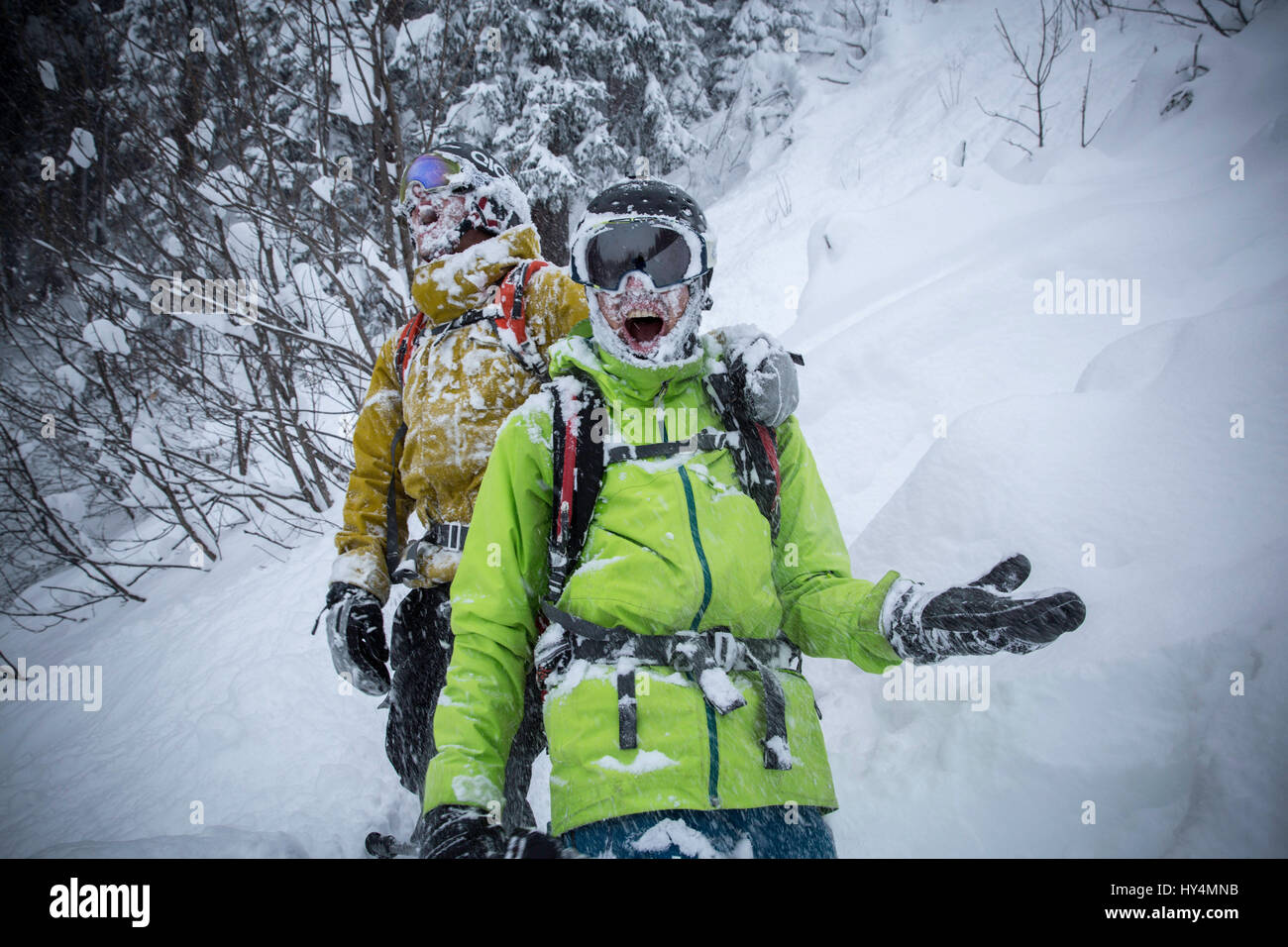 Splitboard adventure together in the mountains Stock Photo - Alamy
