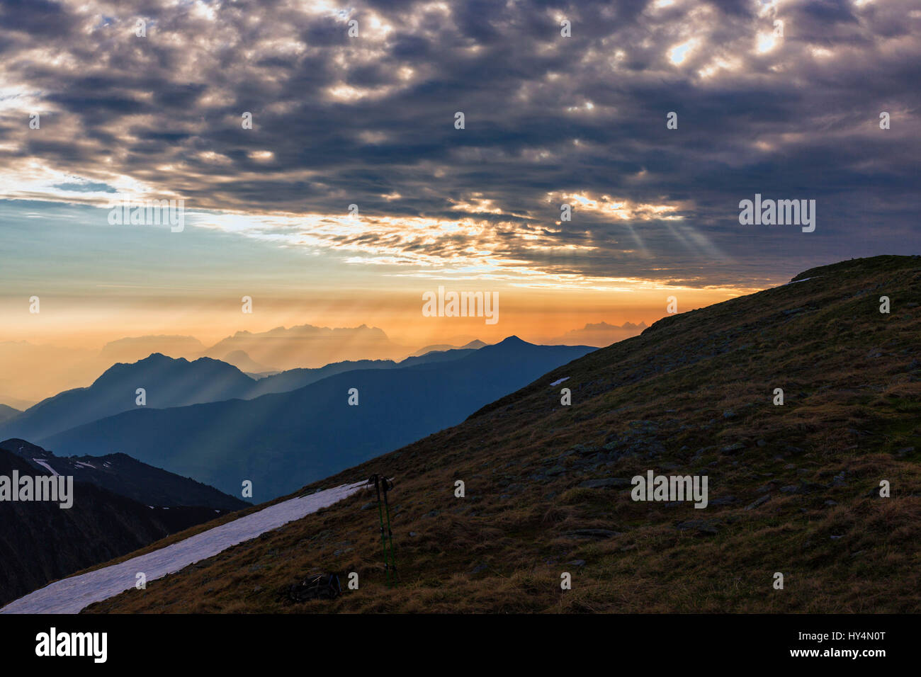 Zillertal mountains with 'Godrays' in the morning Stock Photo