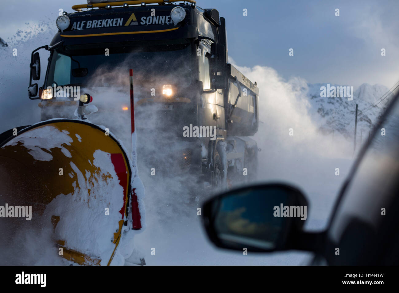 Norwegian Snowplow at work by car from Stock Photo Alamy