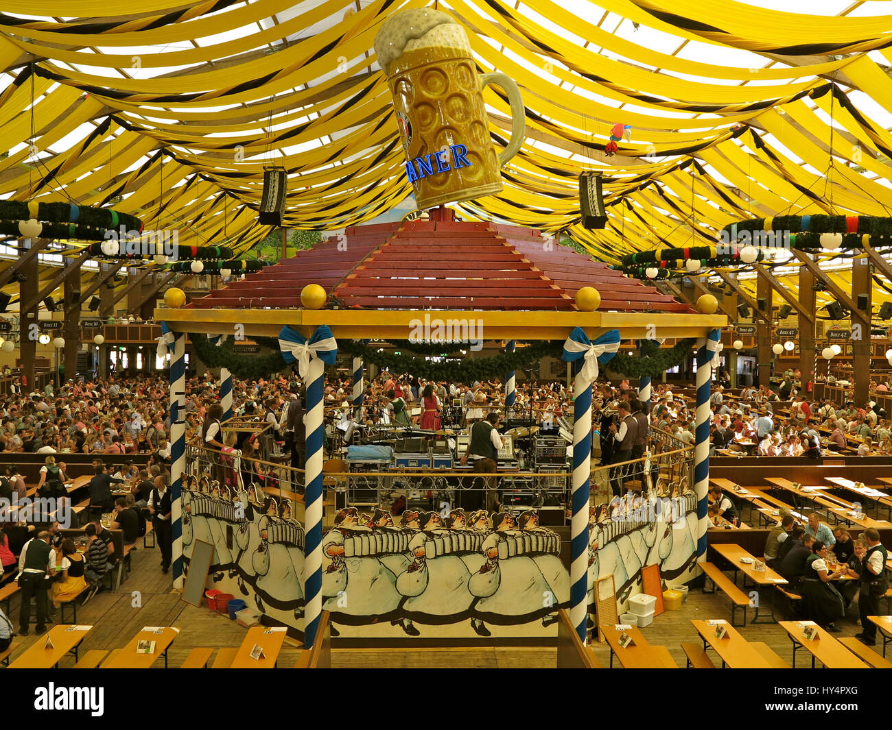 Oktoberfest, Theresienwiese, Paulaner Marquee, Interior, bird's-eye view, Stock Photo