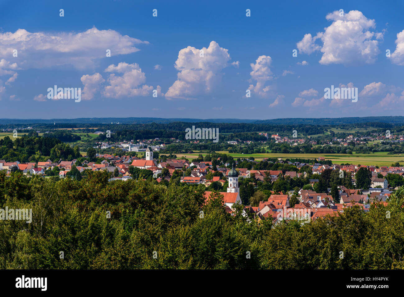 Germany, Baden-WÃ¼rttemberg, Upper Danube, Mengen (town), town view, Missionsberg (mountain) Stock Photo