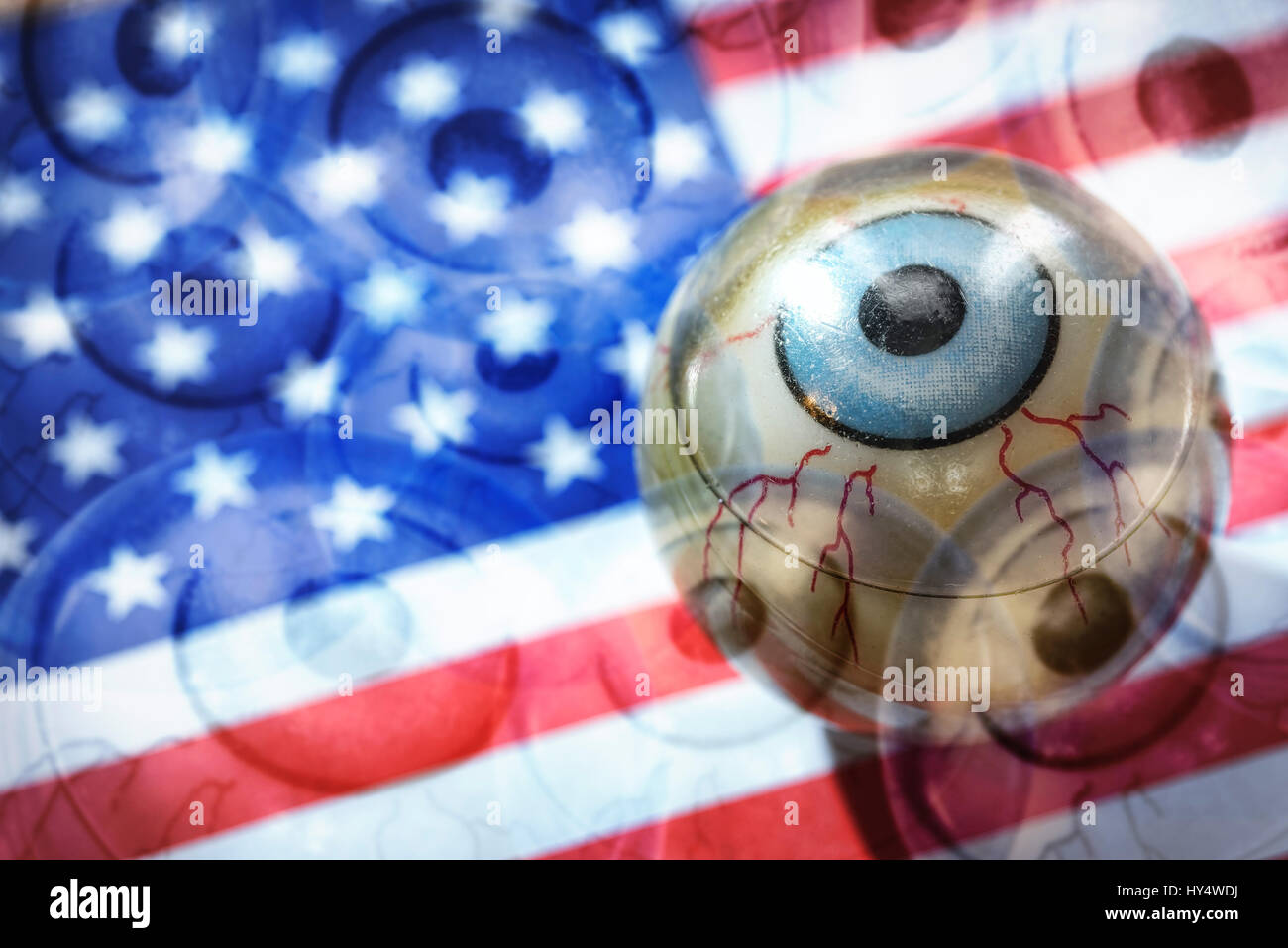 Eye on USA flag, US-spy programmes, Auge auf USA-Fahne, US-Spionageprogramme Stock Photo
