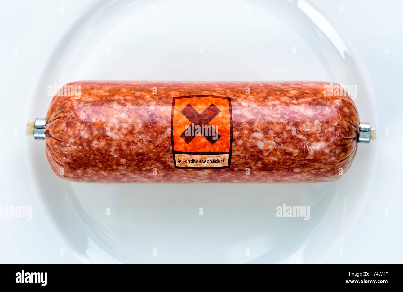 Sausage and warning label, WHO classifies sausage as cancercausing