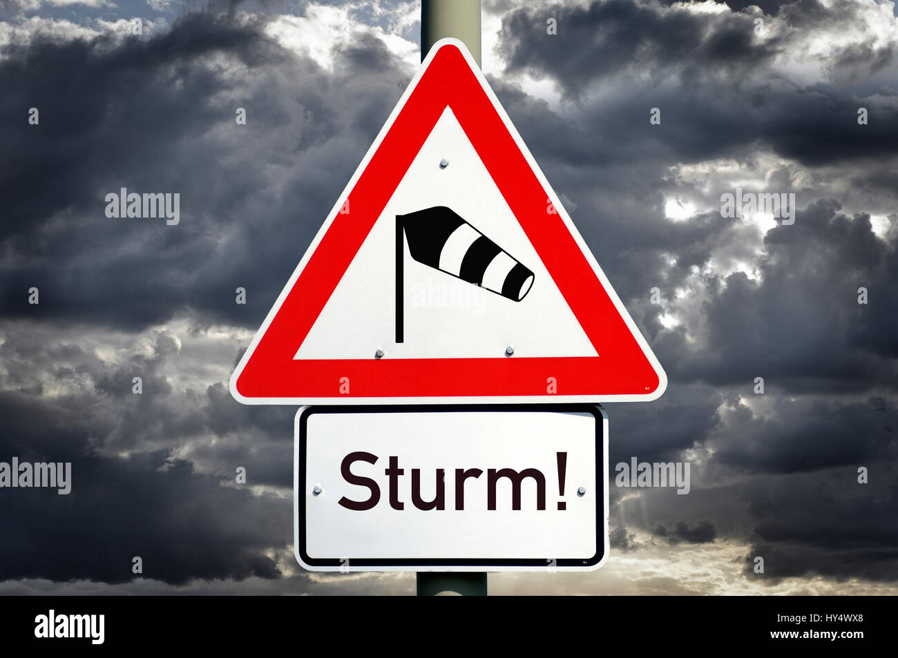 Sign with weathervane, storm danger, symbolic photo, Schild mit Windfahne, Sturmgefahr, Symbolfoto Stock Photo