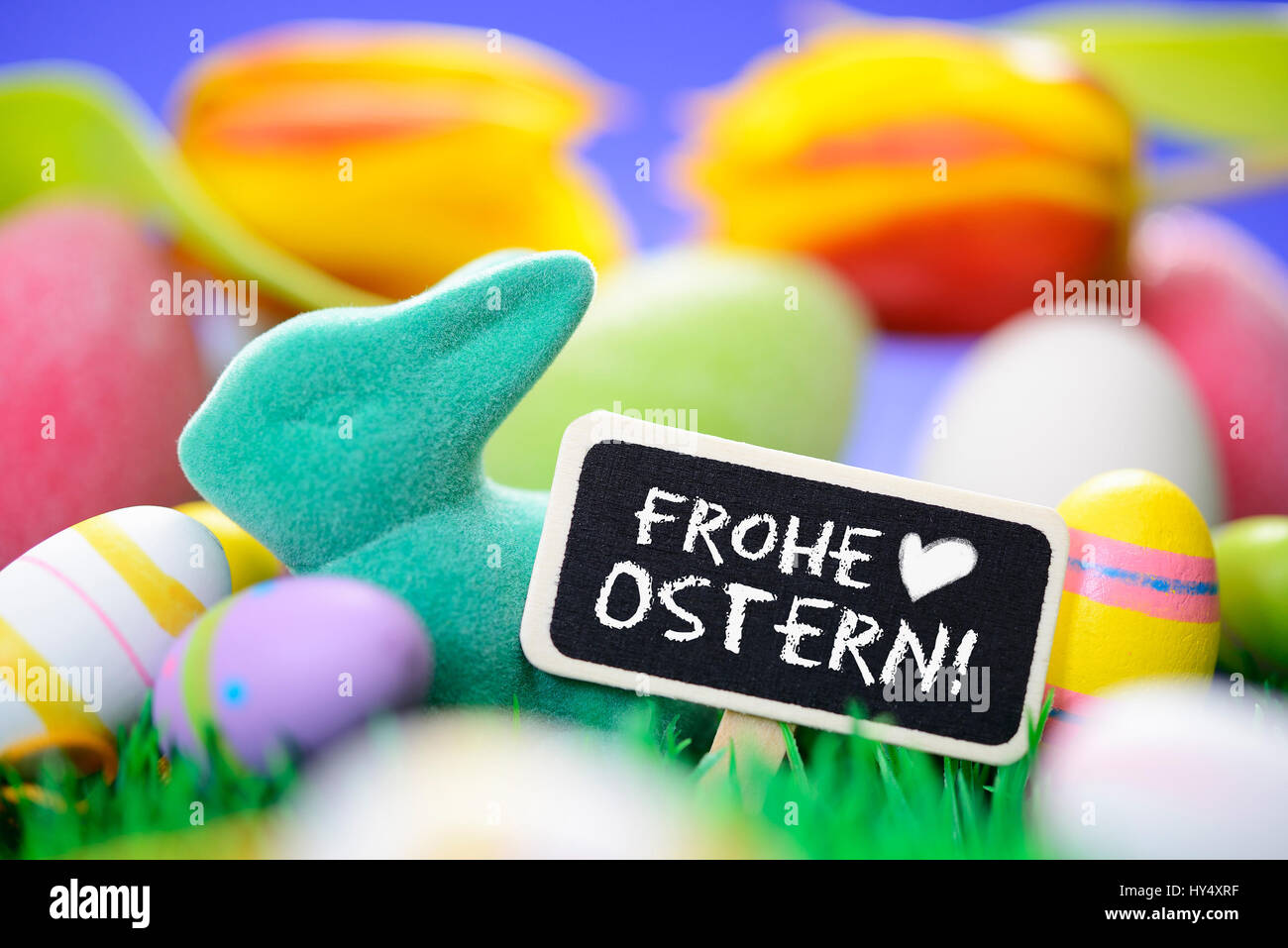 Easter bunny and Easter eggs, Easter, Osterhase und Ostereier, Ostern Stock Photo