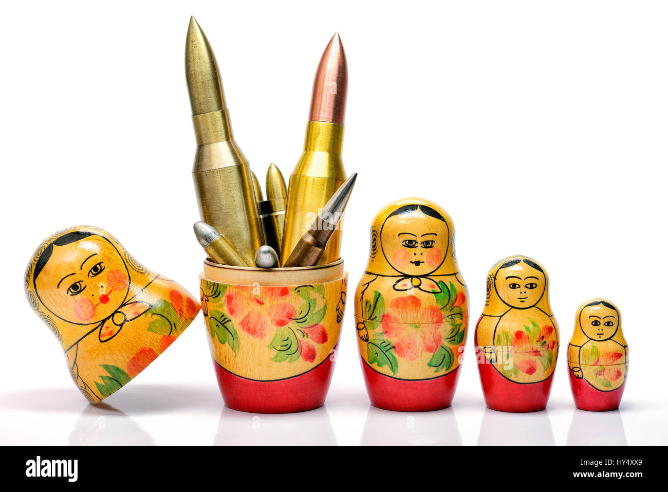 Russian Matroschka with cartridges, the Russian military, Russische Matroschka mit Patronen, russisches Militaer Stock Photo