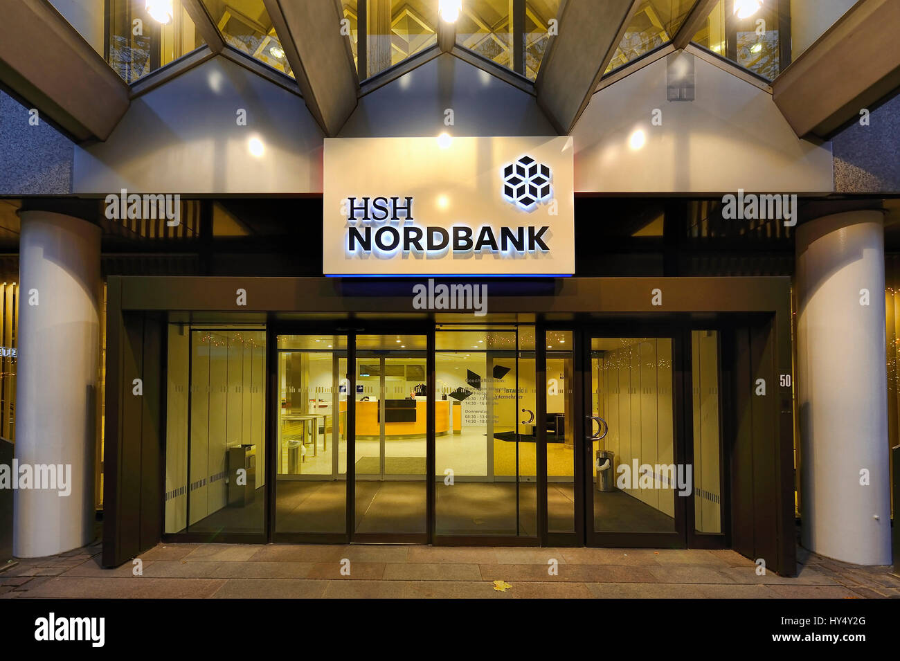 Entrance to the north bank HSH on the Gerhart captain's place in Hamburg, Germany, Europe, Eingang zur HSH Nordbank am Gerhart-Hauptmann-Platz in Hamb Stock Photo