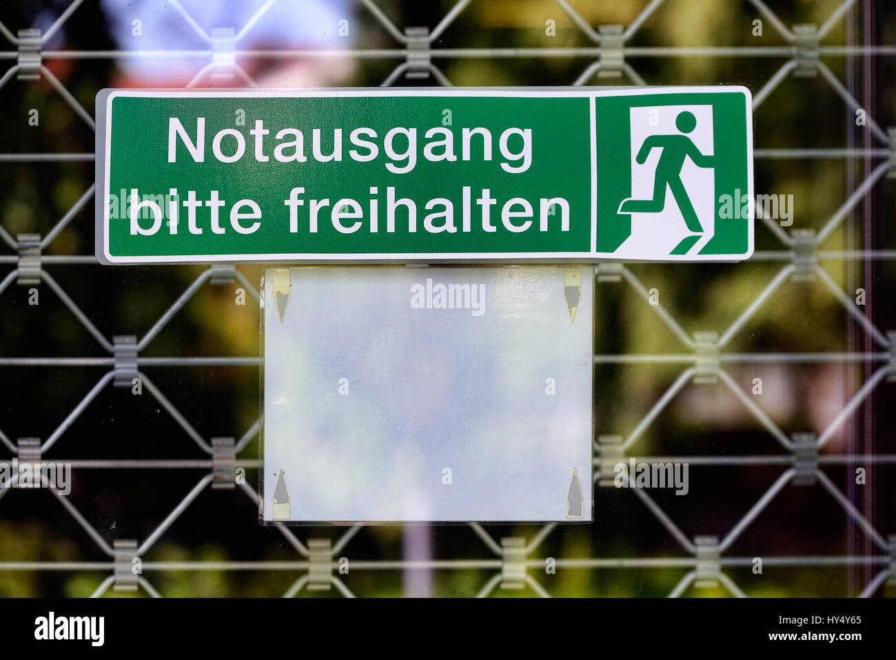 Sign Emergency exit, Schild Notausgang Stock Photo