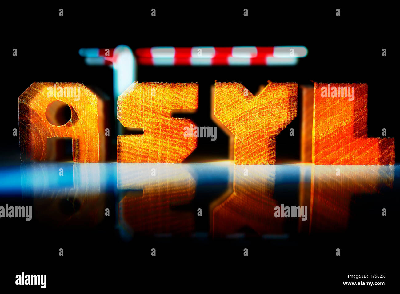 The Word Asylum From Wooden Letter And Tollgate Upper Limit For Refugees Das Wort Asyl Aus 