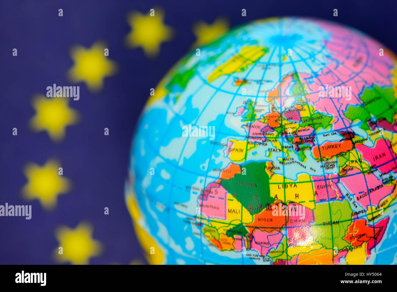 EU flag and globe with Europe, EUFahne und Globus mit Europa Stock