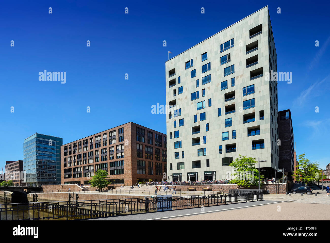 Modern office buildings in the quay Brooktor in the harbour city of Hamburg, Germany, Europe, Moderne Buerogebaeude am Brooktorkai in der Hafencity vo Stock Photo