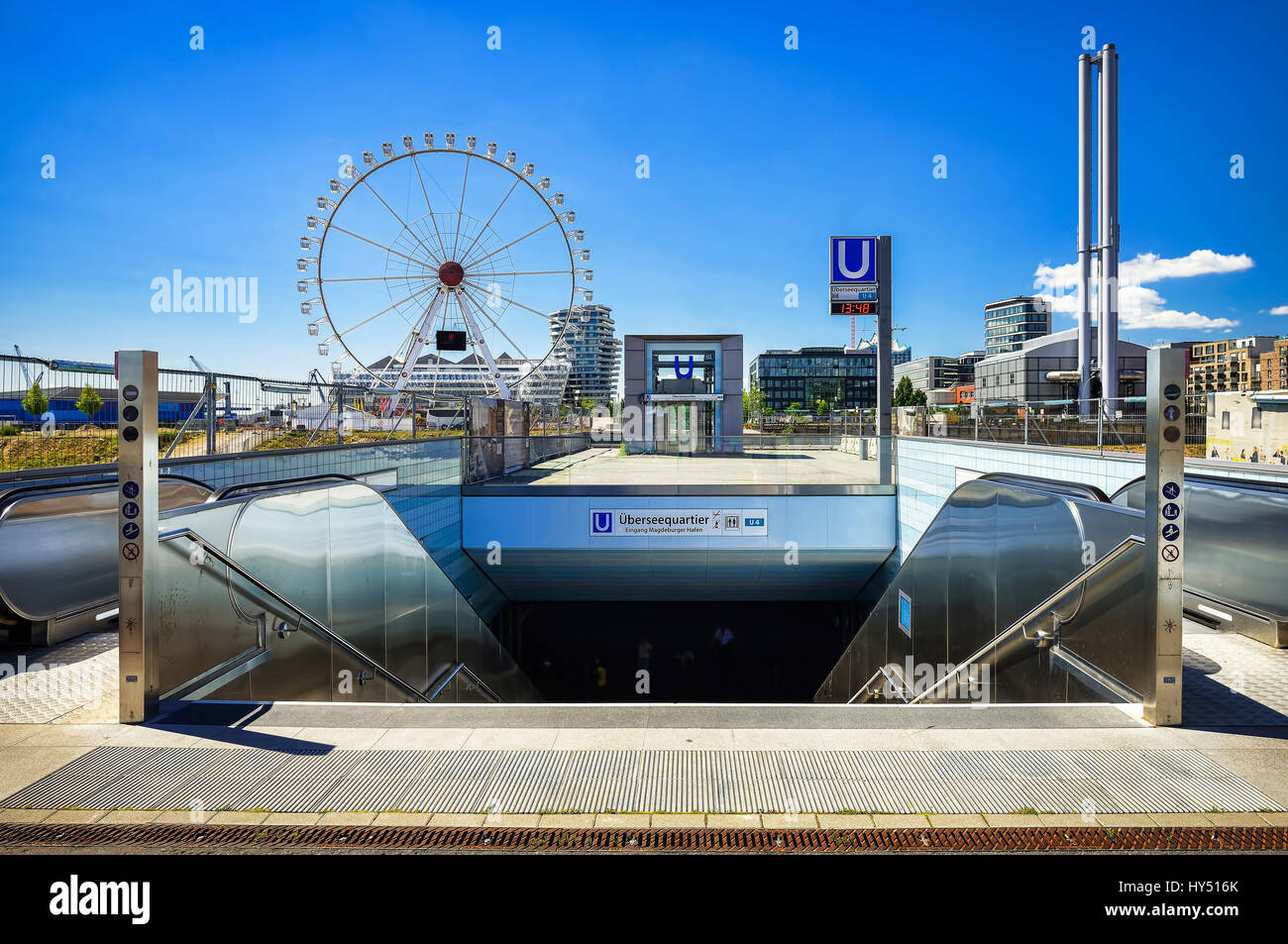 Entrance to the subway line U4, station oversea accommodation, in the harbour city of Hamburg, Germany, Europe, Eingang zur U-Bahnlinie U4, Station ?b Stock Photo