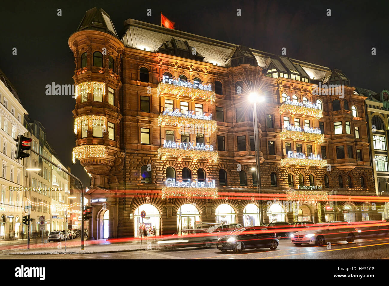 Hamburg court with Christmas lighting in Neustadt of Hamburg, Germany