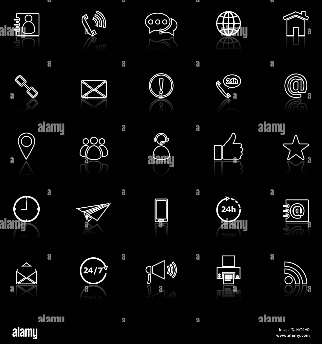 Contact us line icons with reflect on black background, stock vector ...
