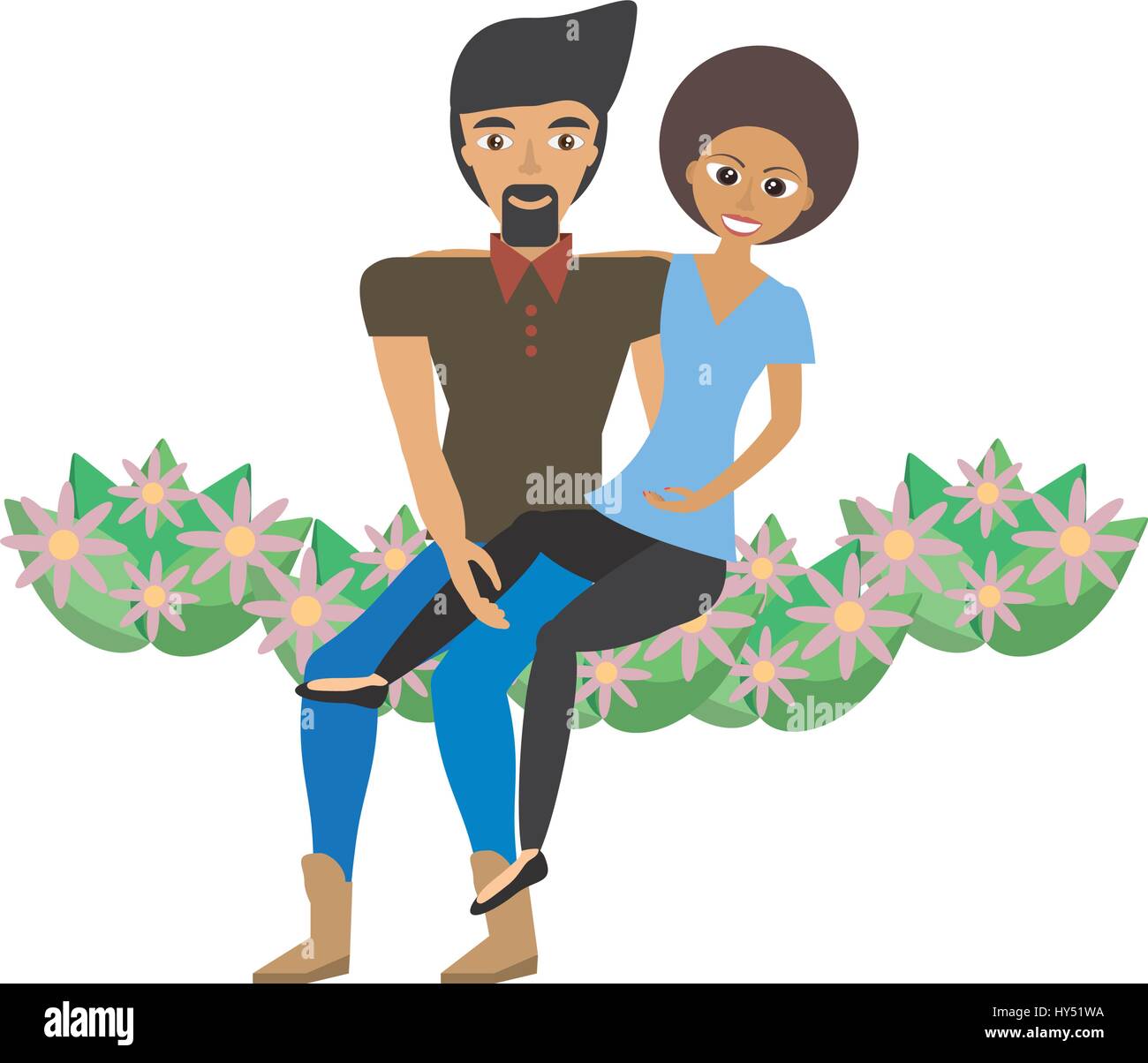 guy and girl sit in flowers couple romantic image vector illustration ...