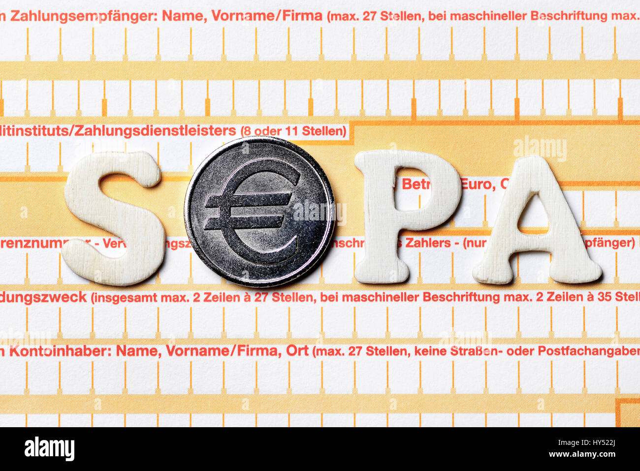 Sepa stroke on more transfer-sluggish, Sepa-Schriftzug auf ?berweisungstraeger Stock Photo