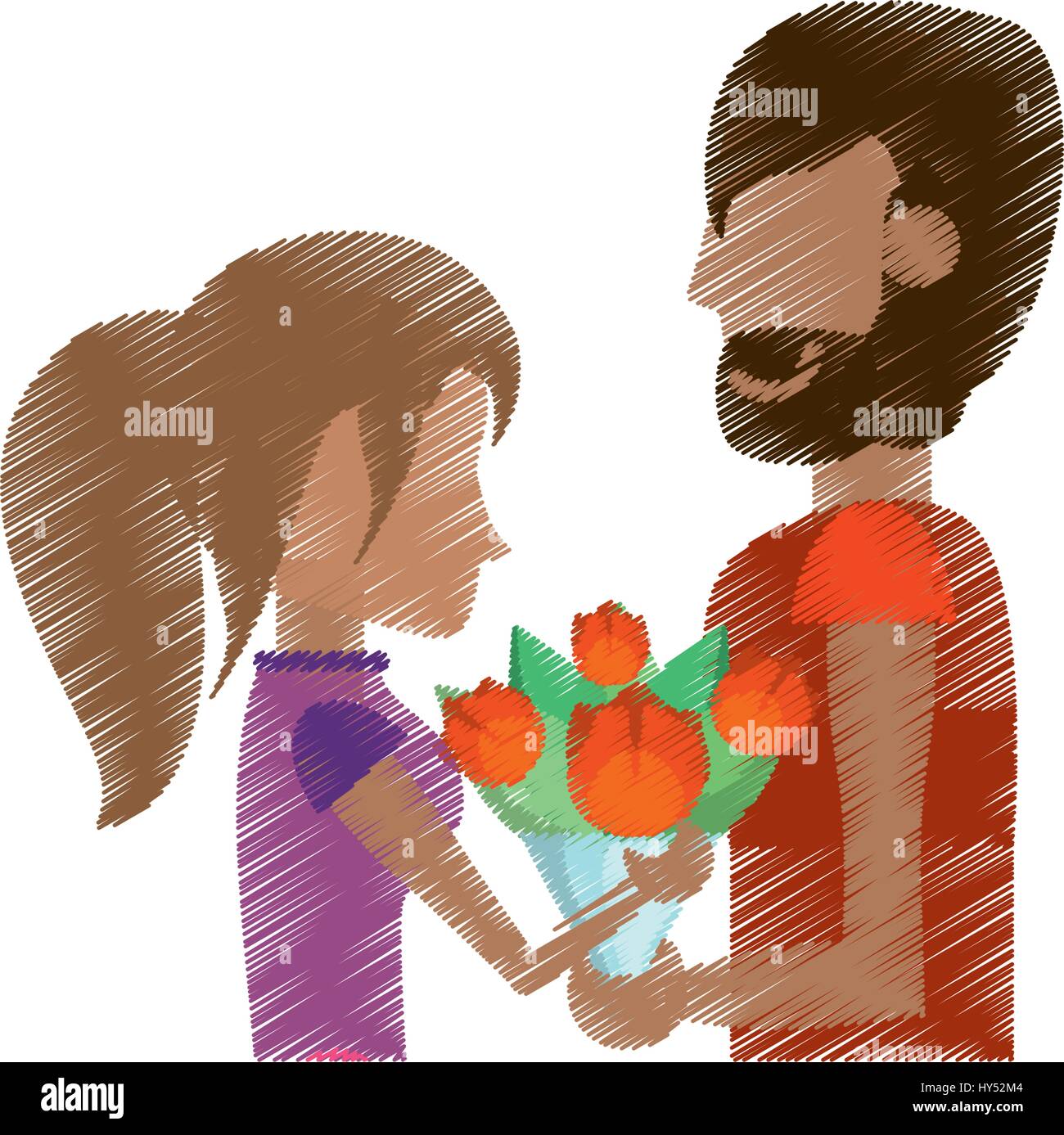 drawing romantic couple with flowers Stock Vector Image & Art - Alamy