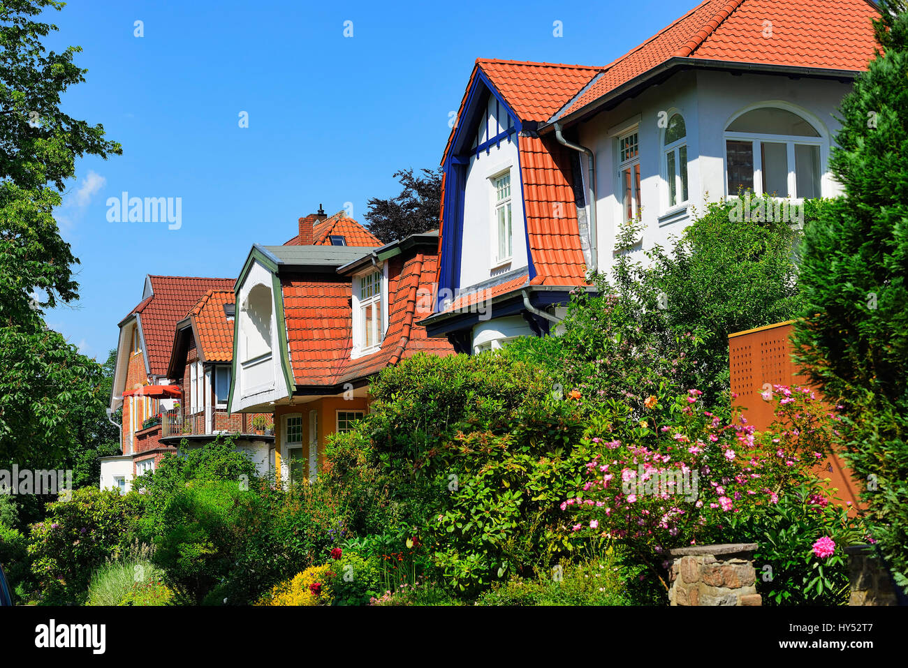 Houses in the Hermann's Distel street in mountain village, Hamburg