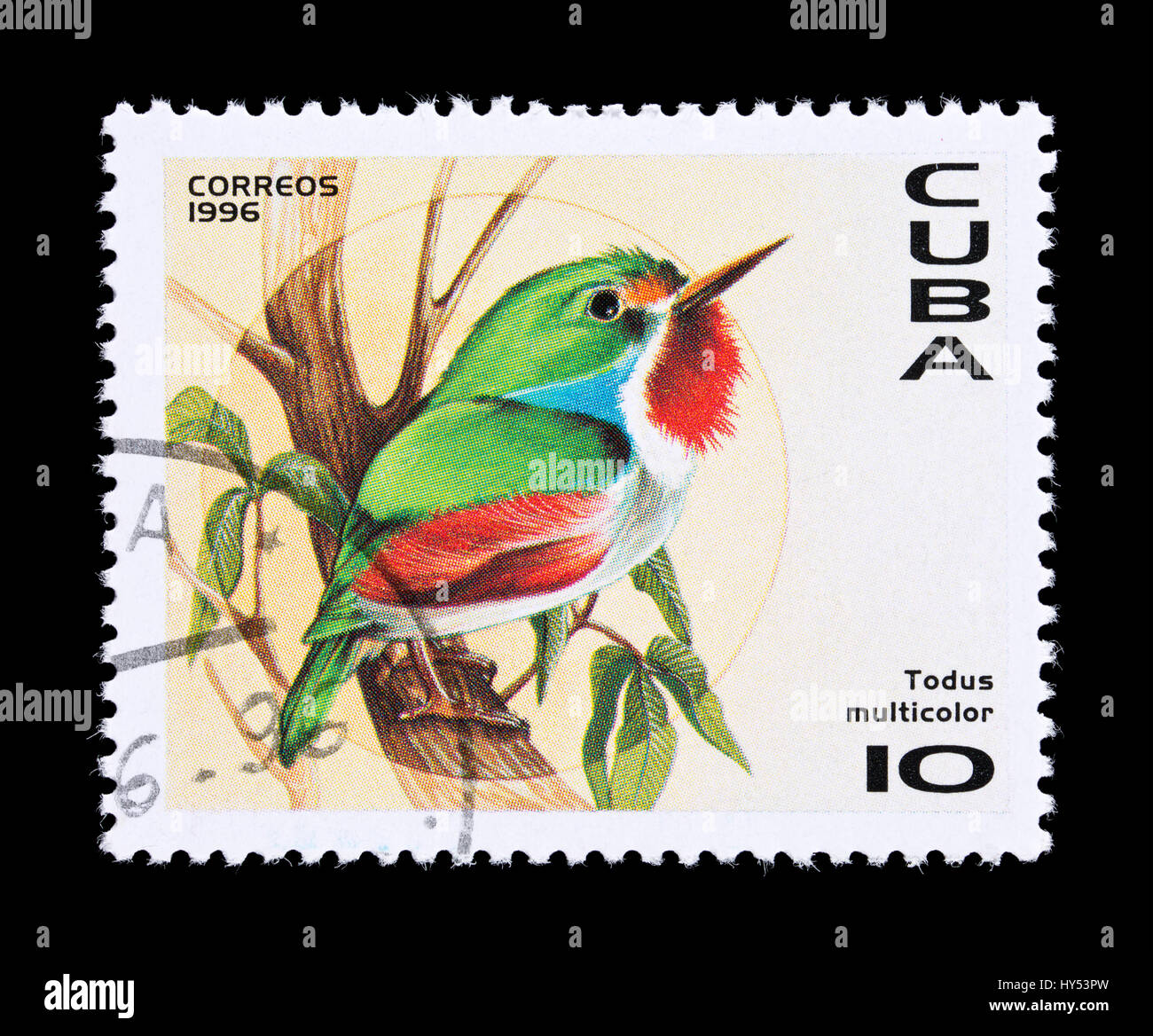 Postage stamp from Cuba depicting a Cuban tody  (Todus multicolor) Stock Photo