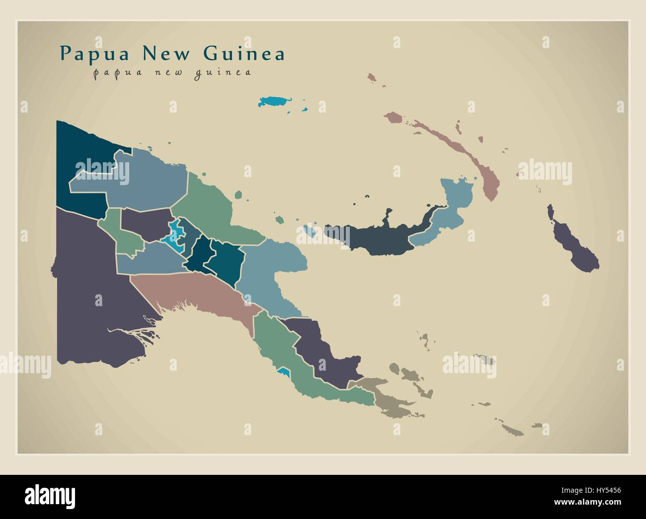 Modern Map - Papua New Guinea with provinces colored PG Stock Vector
