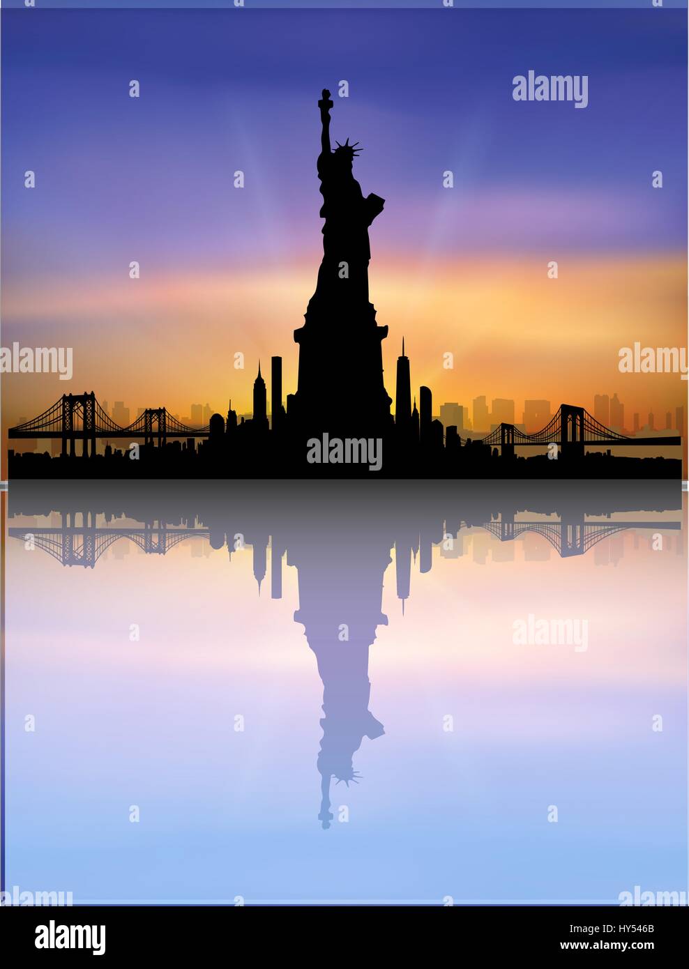 New York City Skyline with Statue of Liberty Vectors series Stock ...