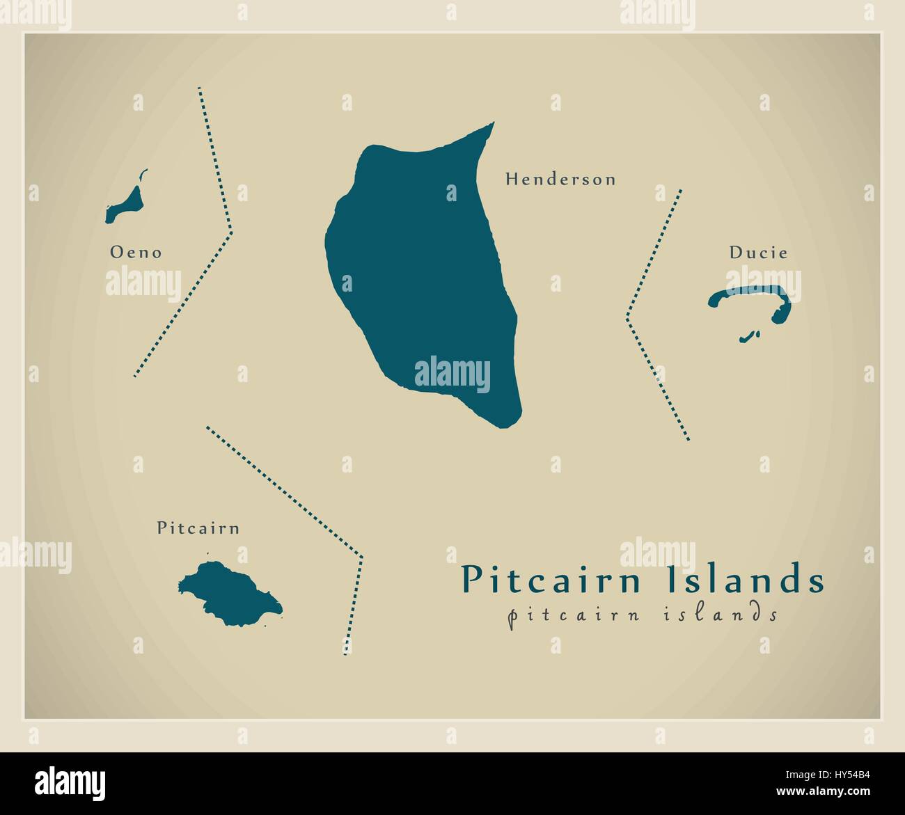 Modern Map - Pitcairn Islands with names details PN Stock Vector