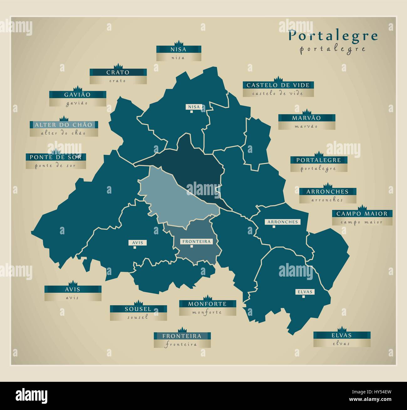 Modern Map - Portalegre PT Stock Vector