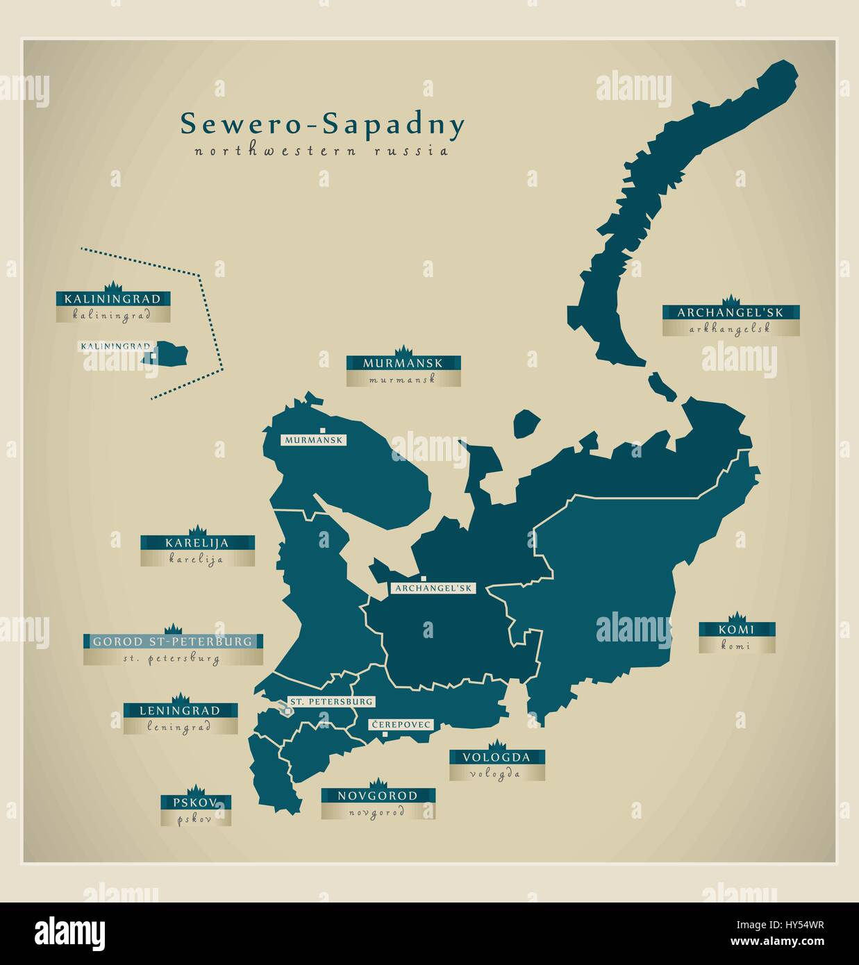 Modern Map - Sewero-Sapadny RU Stock Vector