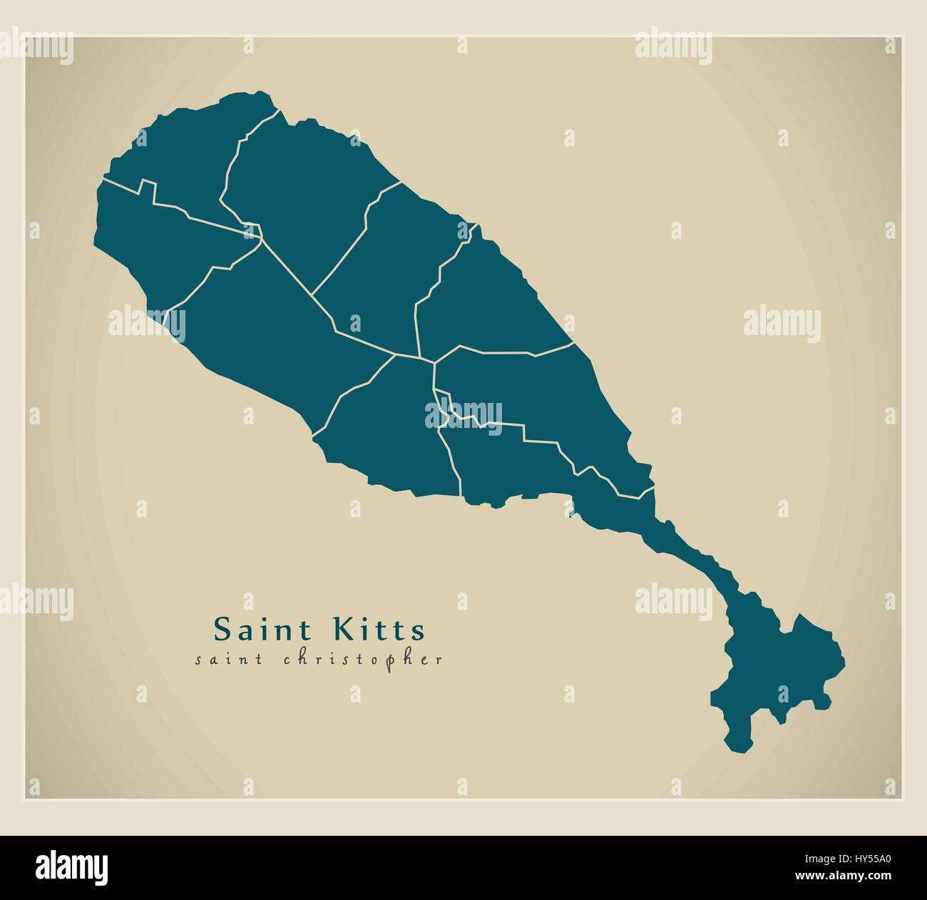 Modern Map Saint Kitts With Parishes Kn HY55A0 
